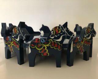 Dala Horse Centerpiece Tray.  Rare And.  4” Blue Horses Surrounding Tray