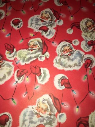 Vtg Christmas Wrapping Paper Gift Wrap 1950 Nos Santa Claus Faces C7 Lights Rare
