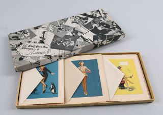 Rare 1940s Box Of Pin - Up Print Note Cards Art Frahm Gil Elvgren