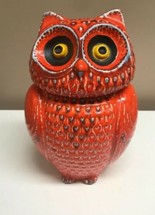 Vintage Anthropologie Owl Cookie Jar Orange Retired Nuove Forme Made Italy Rare