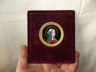 Antique French Limoges Enamel Religious Plaque Virgin Mary Portrait Miniature