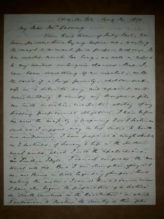 Vintage Handwritten Letter,  Believe To Be Dated ; Aug.  30,  1856) Charleston
