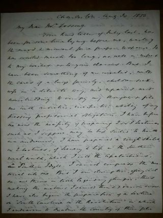 Vintage Handwritten Letter,  believe to be Dated ; Aug.  30,  1856) Charleston 2