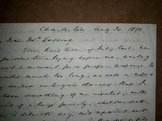 Vintage Handwritten Letter,  believe to be Dated ; Aug.  30,  1856) Charleston 3
