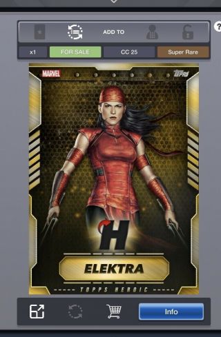 Topps Marvel Collect App - Elektra Heroic August 2019 Vip Gold Card
