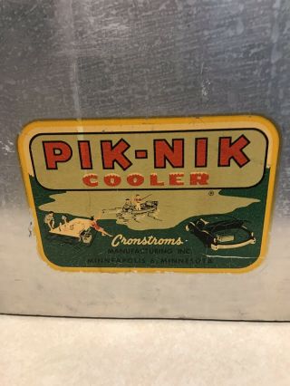 Vintage 50 ' s Pik Nik Aluminum Ice Cooler By Cronstroms 22 