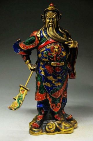Chinese Exquisite Cloisonne Copper Handmade Statues - - - Guan Gong & Big Sword
