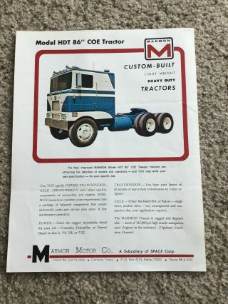 1970 Marmon Model Hdt 86 Coe Tractor,  Sales Literature.