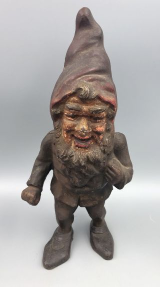Vintage Antique Cast Iron Gnome 13 1/2 " 9 Pounds