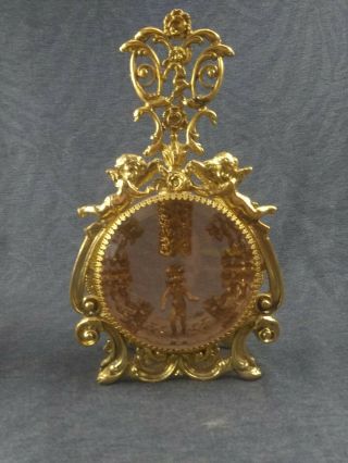Vintage Large Brass Ormolu And Glass Perfume Bottle With Cherubs