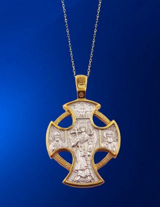 Christ Saint St Michael Warrier Russian Protection Cross Pendant Gold P Silver