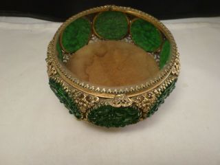 VTG STYLEBUILT Gilt Ormolu Filigree Jewelry Casket Box FAUX IMPERIAL GREEN JADE 3