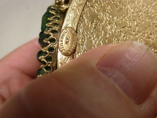 VTG STYLEBUILT Gilt Ormolu Filigree Jewelry Casket Box FAUX IMPERIAL GREEN JADE 8