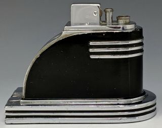 Orig ca 1935 Ronson Touch Tip ' STREAMLINE ' Table Lighter Art Deco Black & Chrome 2