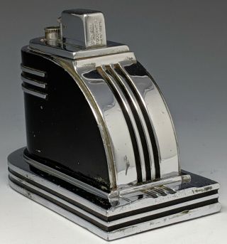 Orig ca 1935 Ronson Touch Tip ' STREAMLINE ' Table Lighter Art Deco Black & Chrome 3