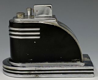 Orig ca 1935 Ronson Touch Tip ' STREAMLINE ' Table Lighter Art Deco Black & Chrome 4