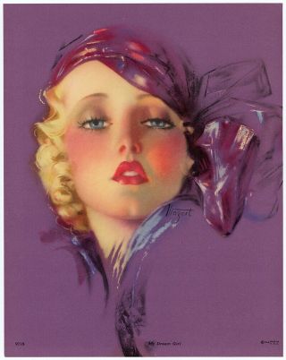 Rare Vintage Zoe Mozert 1930s Fine Pin - Up Print Turban Clad Flapper Dream Girl