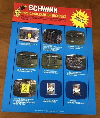 Vtg 1978 Schwinn X - Tra Lites Bicycle Dealer Flyer Tv Brochure Bike Cavalcade