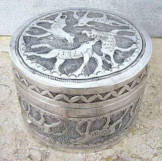 Judaica Iraq Antique Silver Besamim Snuff Tobacco Box Engraved Fauna Flora 112gr