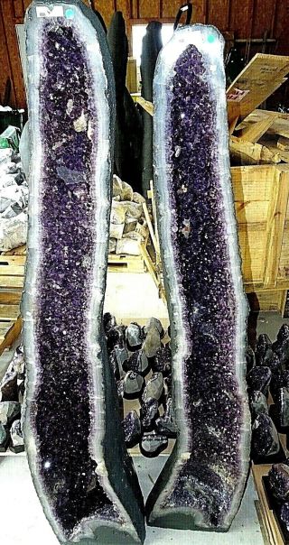 60/59 Inch Brazilian Amethyst Crystal Cathedral Cluster Geode Pair Aaa.  Grade