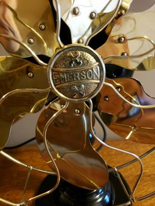 Antique Emerson Brass 6 Blade Cage 3 Speed Electric Fan Type 21666 10