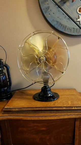 Antique Emerson Brass 6 Blade Cage 3 Speed Electric Fan Type 21666 3