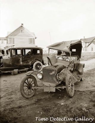 Antique Cars In Wreck / Accident / Crash - Circa 1920 - Historic Photo Print