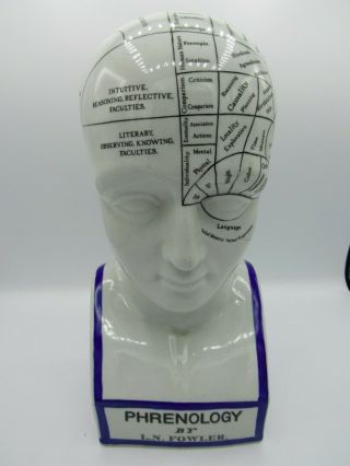 Porcelain L.  N.  Fowler Phrenology Scientific Psychology 12 " Bust Head