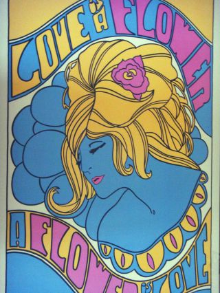 Vintage Black Light Psychedelic Poster Pandora Love Is A Flower Myers Johansen