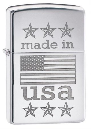 Zippo Windproof Lighter With Made In The Usa & American Flag,  29430,