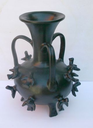 Vntg Oaxaca Black Clay Barro Negro Pottery Vase Mx