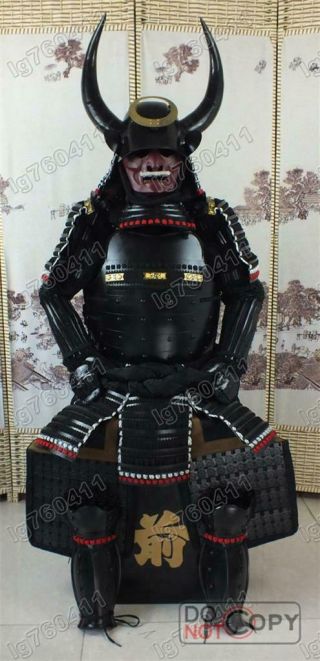 Japanese Iron & Silk Wearable Rüstung Samurai Armor Black Horn Helmet