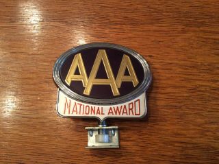 Vintage Aaa National Award License Plate Bumper Emblem Automotive Rare Look