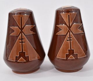 Vintage Native American Indian Swan Sioux Pottery Salt Pepper Shakers Western