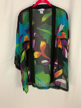 Simply Silk Art To Wear Multicolor Silk Cardigan Kimono Jacket One Size