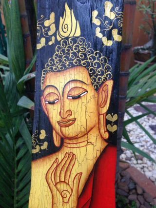 Thai Painted Buddha Wood Hand Craft Wall Hanging Home Decor Vintage Picture Art 11