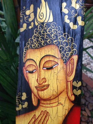 Thai Painted Buddha Wood Hand Craft Wall Hanging Home Decor Vintage Picture Art 6