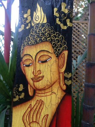 Thai Painted Buddha Wood Hand Craft Wall Hanging Home Decor Vintage Picture Art 7