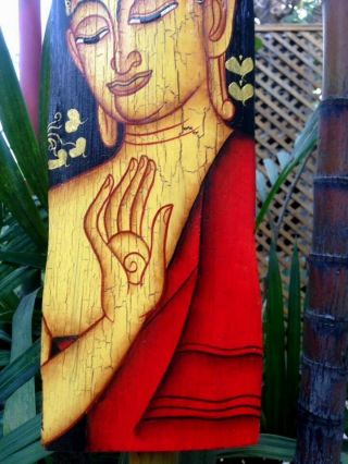 Thai Painted Buddha Wood Hand Craft Wall Hanging Home Decor Vintage Picture Art 8