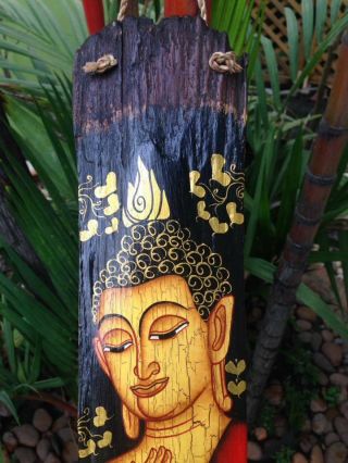 Thai Painted Buddha Wood Hand Craft Wall Hanging Home Decor Vintage Picture Art 9