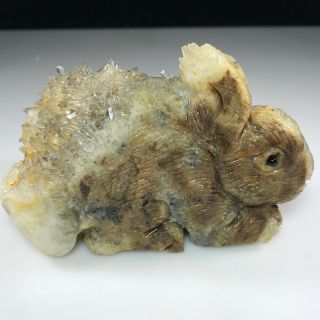 640g Natural quartz crystal cluster mineral specimens,  hand - carved rabbits 2