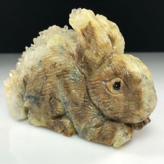 640g Natural quartz crystal cluster mineral specimens,  hand - carved rabbits 3