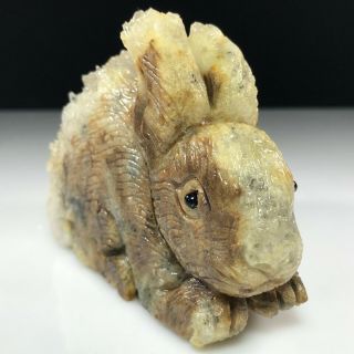 640g Natural quartz crystal cluster mineral specimens,  hand - carved rabbits 4
