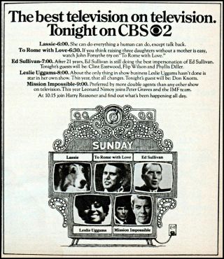 1969 Cbs Tv Ad Lassie Ed Sullivan Mission Impossible Uggams To Rome Ads42