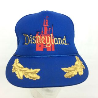 Vintage Disneyland Hat Blue Gold Leaves Embroidered Mesh Trucker Snapback