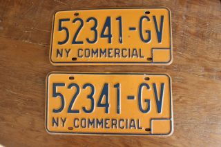 Vintage Set 2 Pair 1973 - 86 York State Commercial License Plate 52341 - Gv Ny