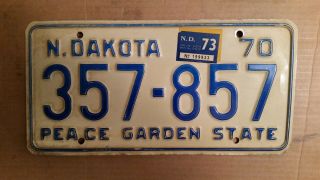 License Plate,  North Dakota,  1970,  73 Stkr,  Motto: Peace Garden St8,  357 - 857
