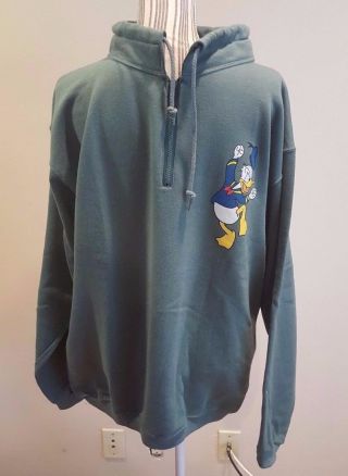 Disney Designs One Size Fits All Donald Duck Pullover Half Zip Green Sweatshirt