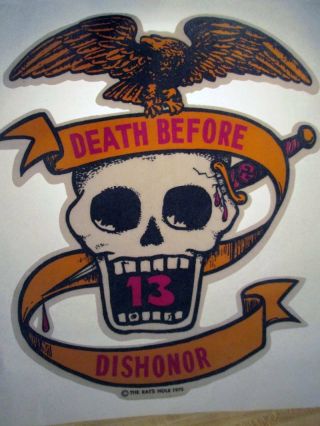 Vtg T - Shirt Iron On Heat Transfer 1975 Biker Skull Death Before Dishoner Eagle