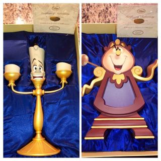 Limited Edition Disney Store Lumiere Candelabra And Cogsworth Clock